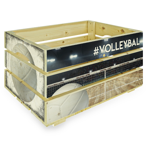jury opwinding Vruchtbaar Houten Fietskrat met originele print van de sport Volleybal